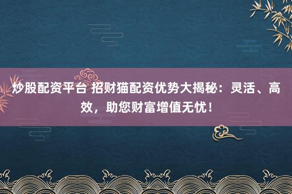 炒股配资平台 招财猫配资优势大揭秘：灵活、高效，助您财富增值无忧！